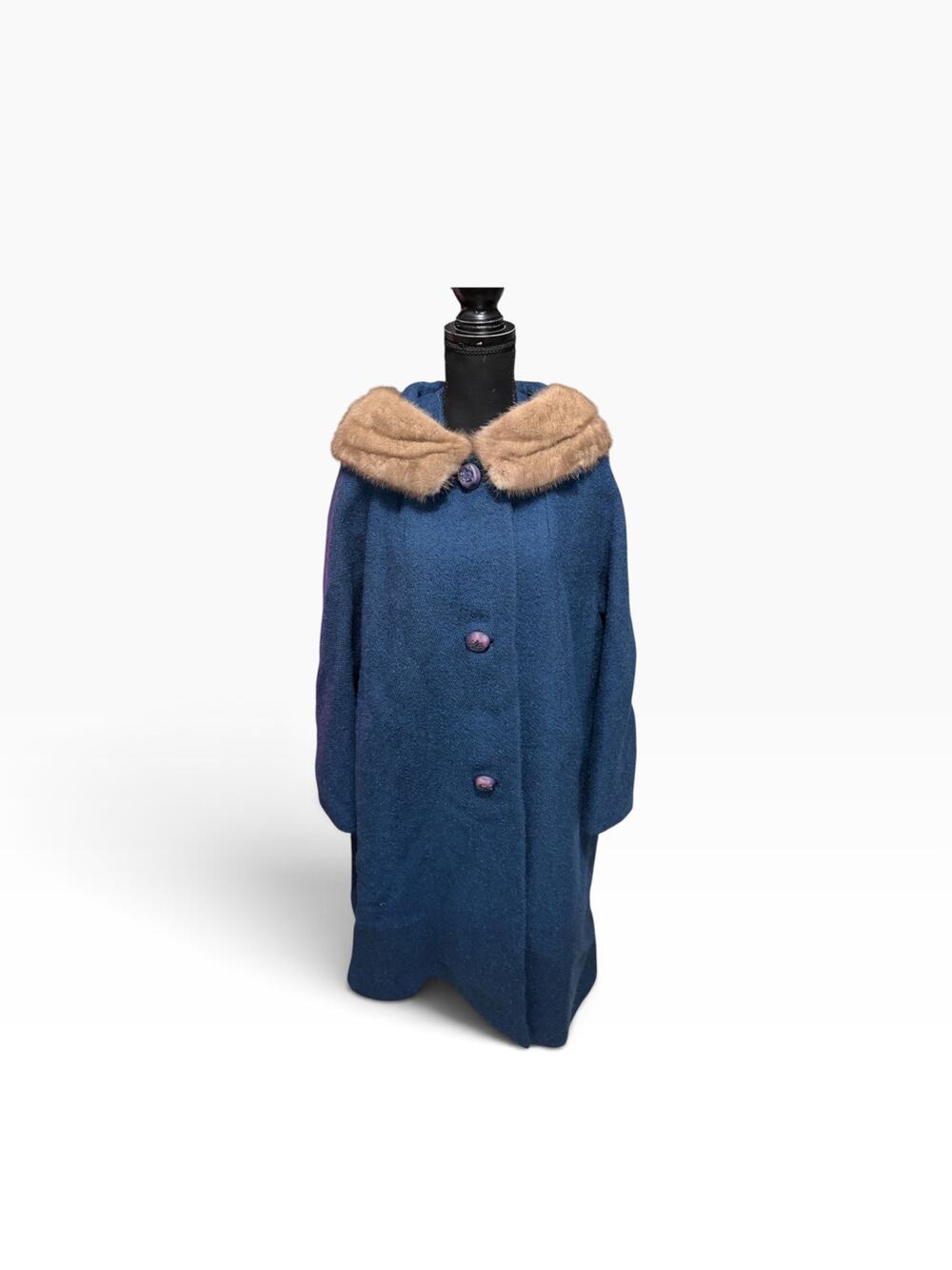 Vintage 1960s Sycamore Blue Wool Coat Mink Fur Collar Union Made USA